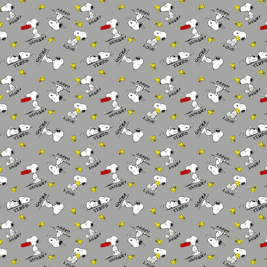 Peanuts&#xAE; Snoopy &#x26; Woodstock Feelings Gray Cotton Fabric